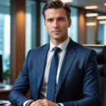 “man in a blue business suit”