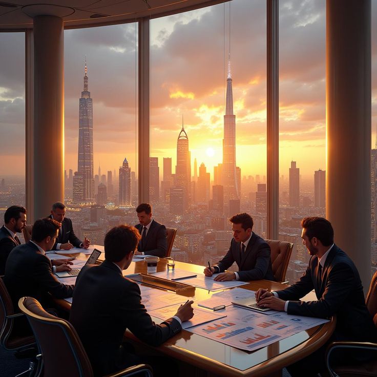 Современный городской пейзаж на закате вдохновение для успеха и богатства